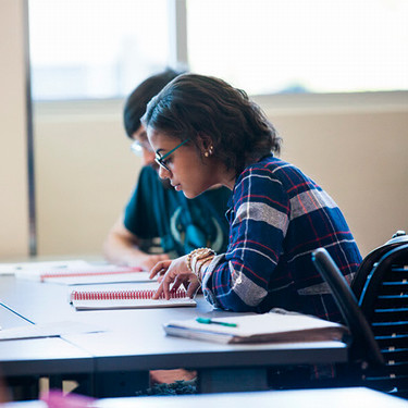 A female student studying